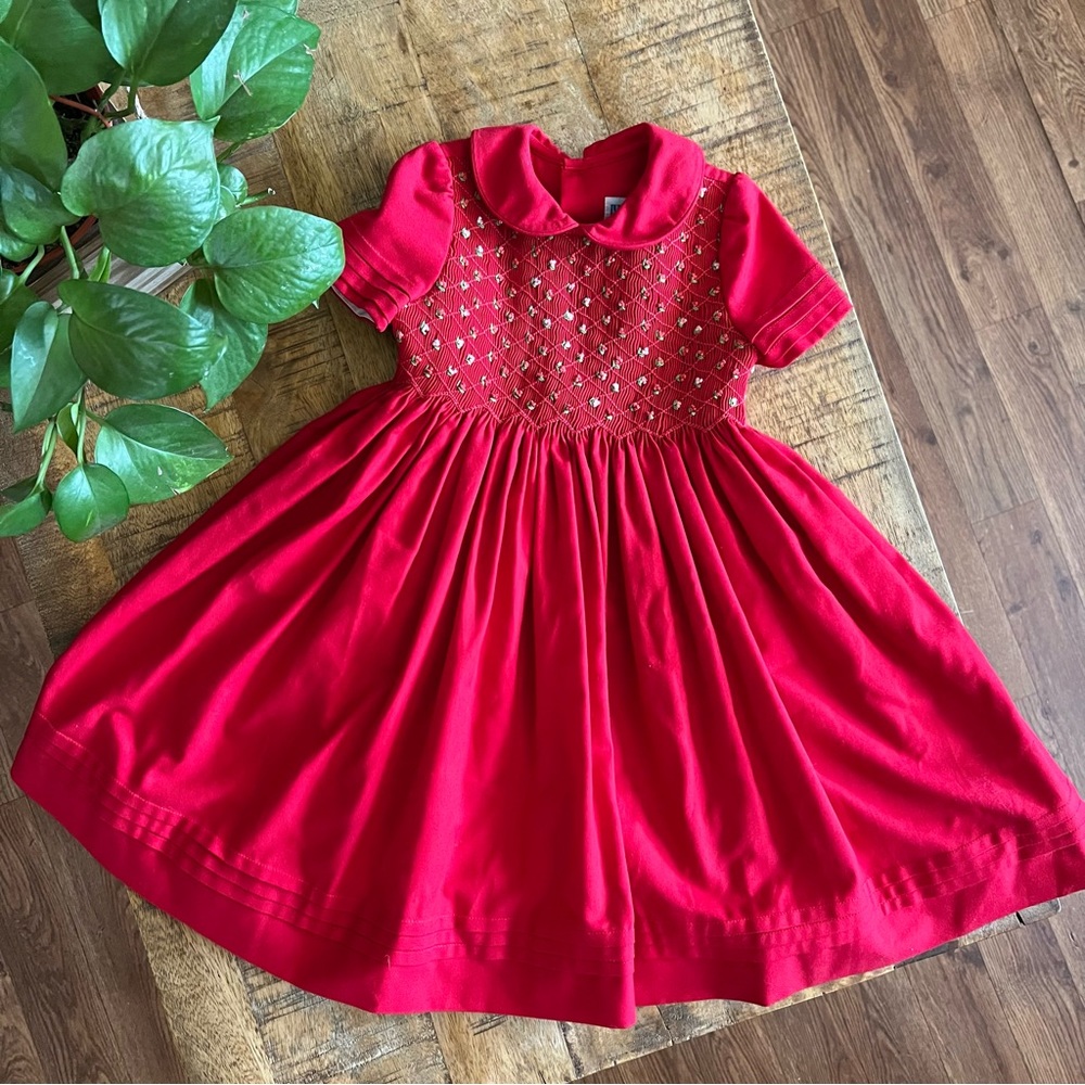 Luli & Me Red Smocked Collar Holiday Dress